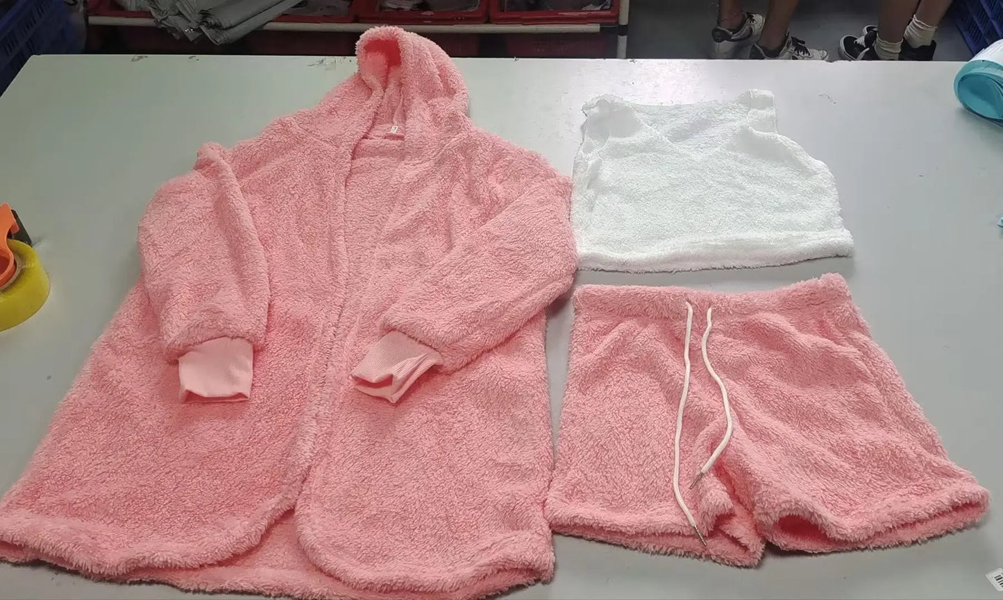 3pcs Womens Clothing Long Sleeve Crop Tank Top And Drawstring Shorts Pajama Set DC-THE CEO