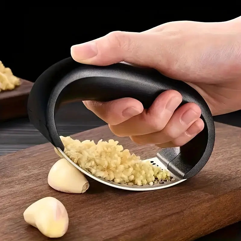Stainless Steel Manual Garlic Press with Ergonomic Black Handle - Multi-Functional Kitchen Tool for Crushing Garlic, No Electricity Needed, Durable & Easy to Clean, Garlic Crusher Best Products Online