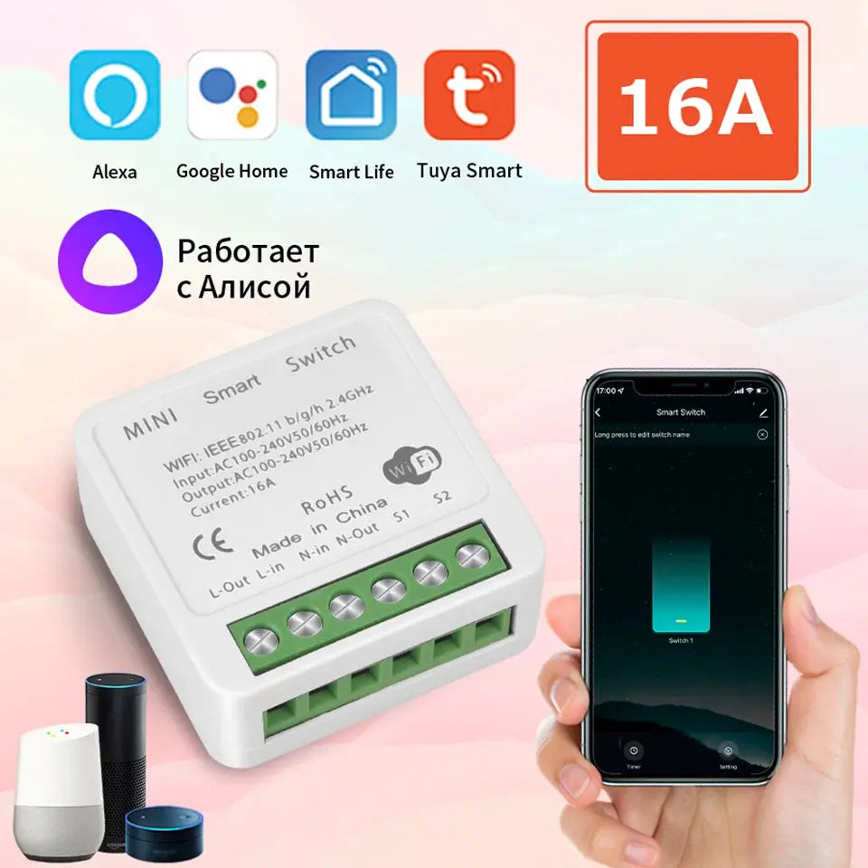 16A WiFi Smart Switch DIY Wireless Tuya Smart Home Alexa Yandex Alice Mini Interruptor Two Way Voice Control Smart Life Best Products Online