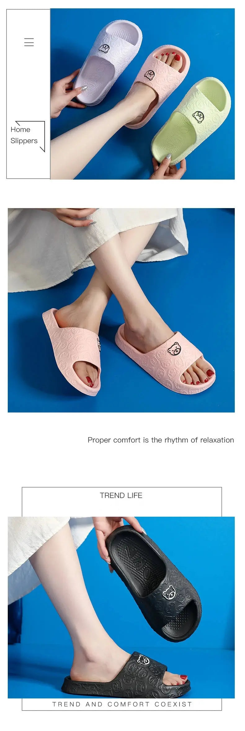 Fashion Women's Slippers Indoor Soft Sole Cartoon Bear Print Slides Bathroom EVA Indoor Men Summer Outdoor Cool Shoes Couple Best Products Online