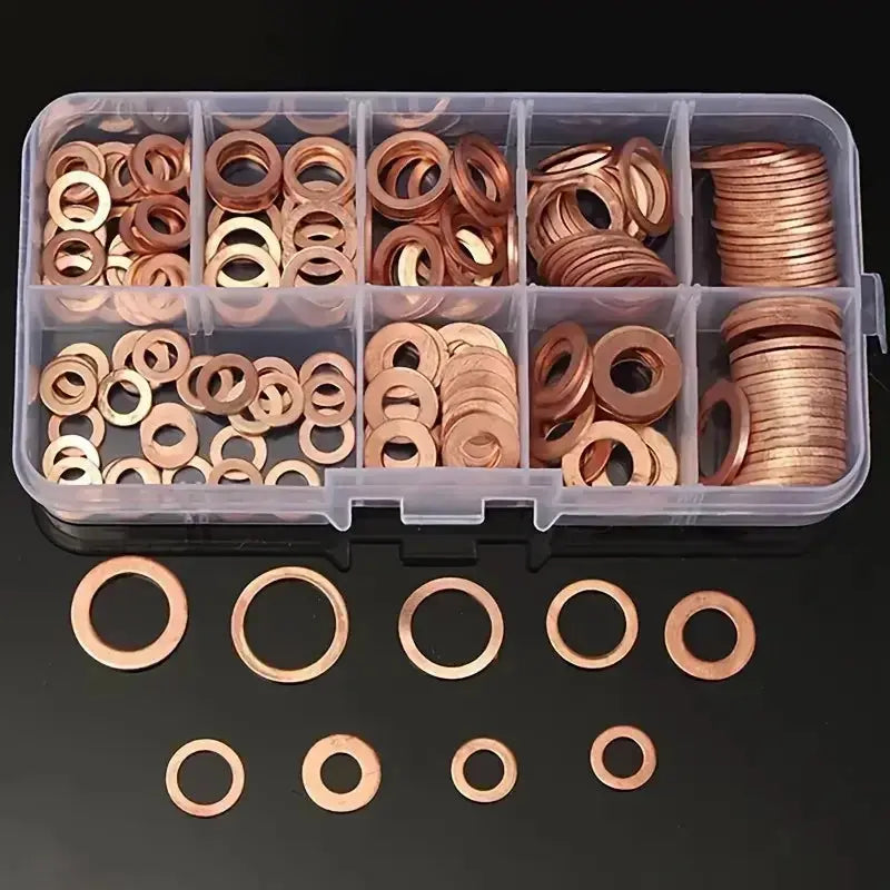 100 PCS Of Copper Washers, Washers, Nuts, And Bolts, With Box M4/M5/M6/M8/M10/M12/M14 Seal Combination Kit For Oil Pan Plugs Best Products Online