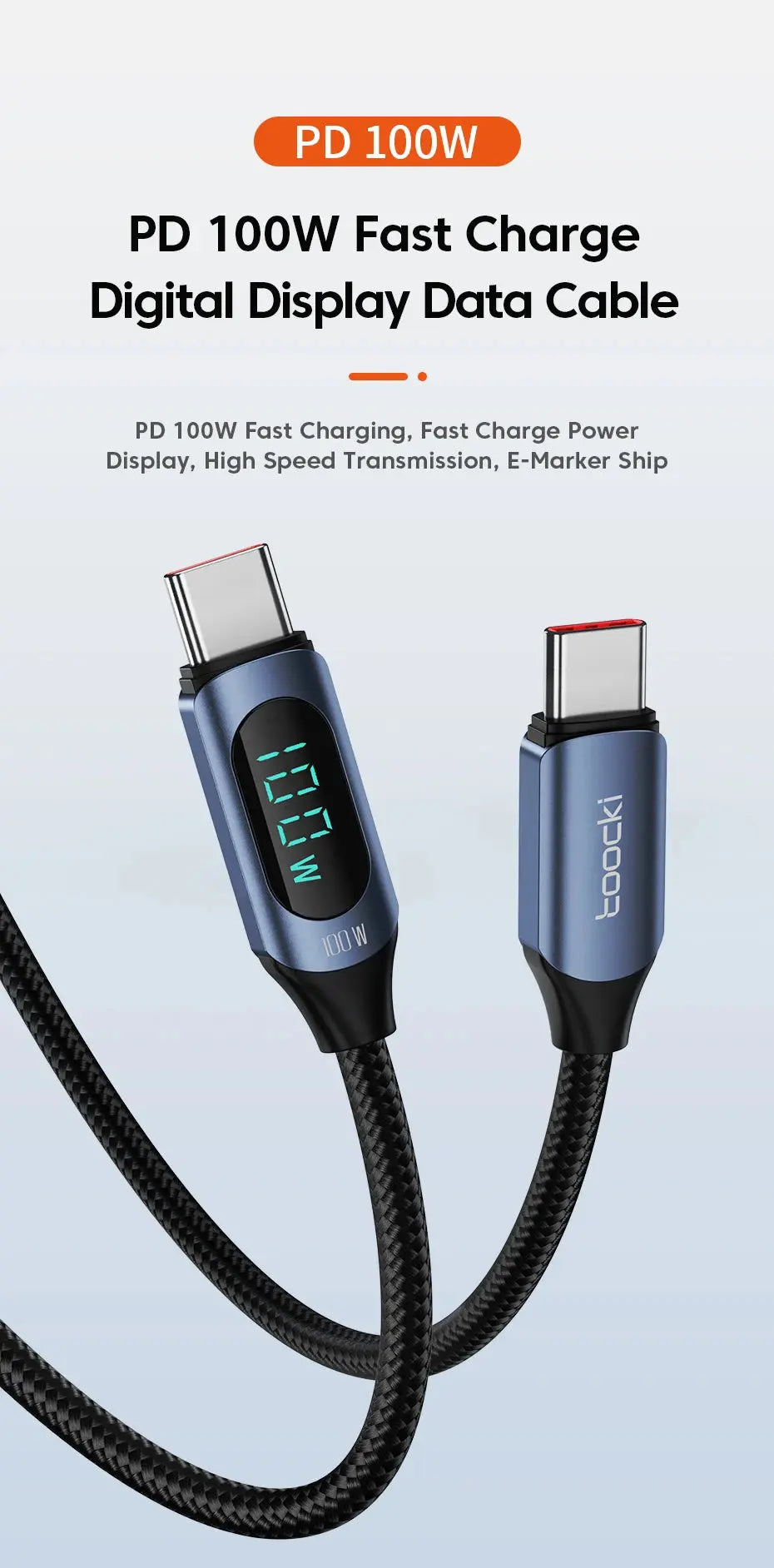 Toocki Type C to Type C Cable 100W PD Fast Charging Charger USB C to USB C Display Cable For Xiaomi POCO F3 Realme Macbook iPad Best Products Online