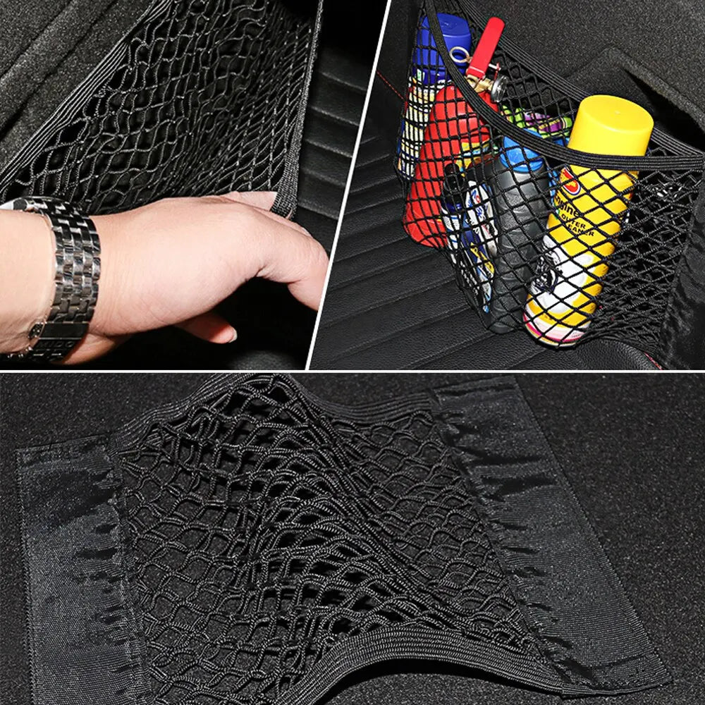 Car Back Rear Mesh Trunk Seat Elastic String Net Magic Sticker