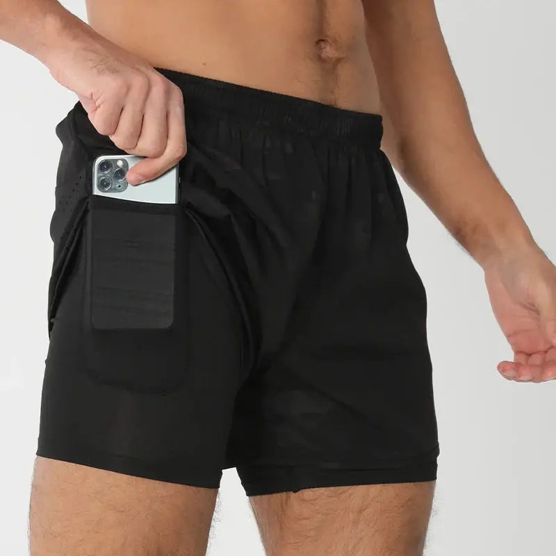 Men's Running Shorts Quick-drying Fitness Black Double Layer Shorts Men New Sport Workout Training Bodybuilding Short Pants Best Products Online