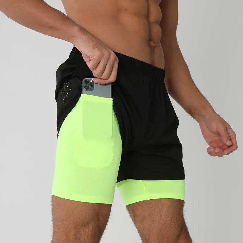 Men's Running Shorts Quick-drying Fitness Black Double Layer Shorts Men New Sport Workout Training Bodybuilding Short Pants Best Products Online