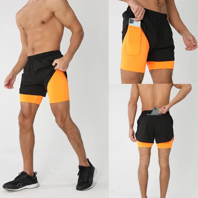 Men's Running Shorts Quick-drying Fitness Black Double Layer Shorts Men New Sport Workout Training Bodybuilding Short Pants Best Products Online