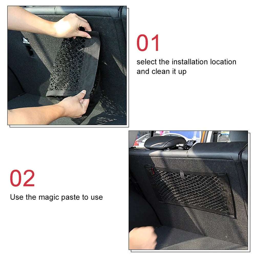 Car Back Rear Mesh Trunk Seat Elastic String Net Magic Sticker