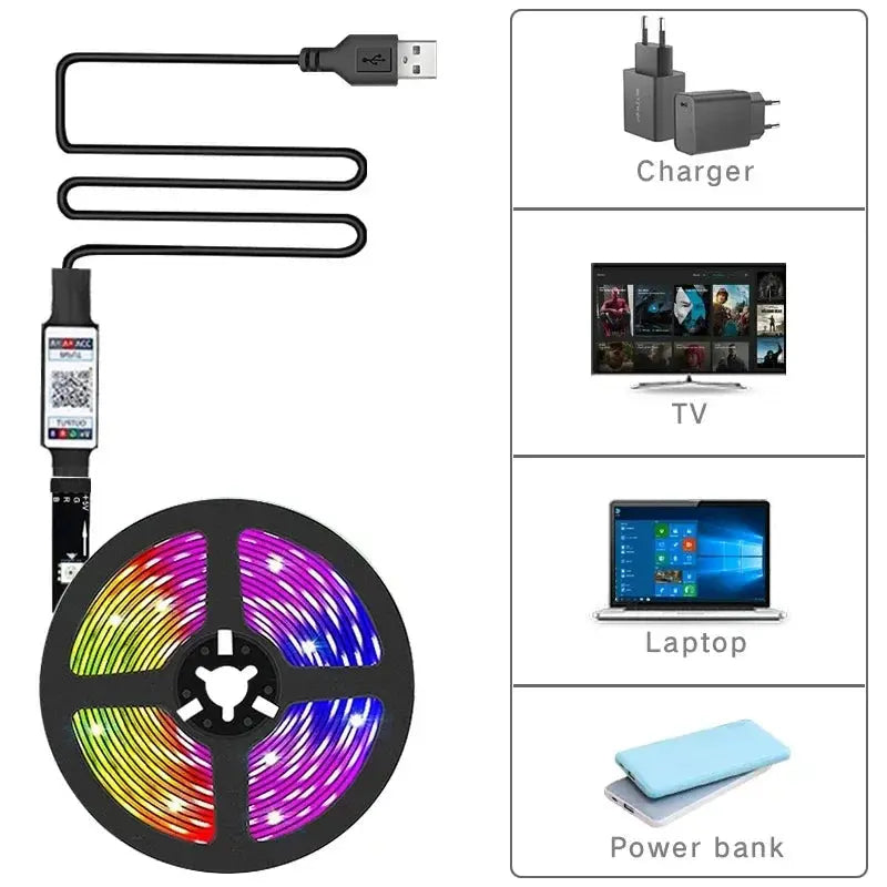 RGB LED Strip Light SMD 5050 USB Remote&APP Control Bluetooth Flexible Tape Diode Ribbon for TV Backdrop Living Room Bedroom Best Products Online