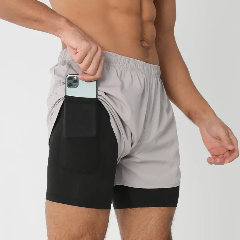Men's Running Shorts Quick-drying Fitness Black Double Layer Shorts Men New Sport Workout Training Bodybuilding Short Pants Best Products Online