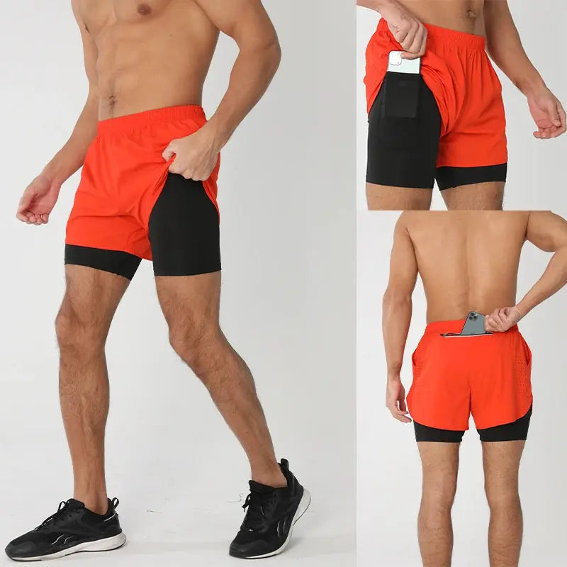 Men's Running Shorts Quick-drying Fitness Black Double Layer Shorts Men New Sport Workout Training Bodybuilding Short Pants Best Products Online