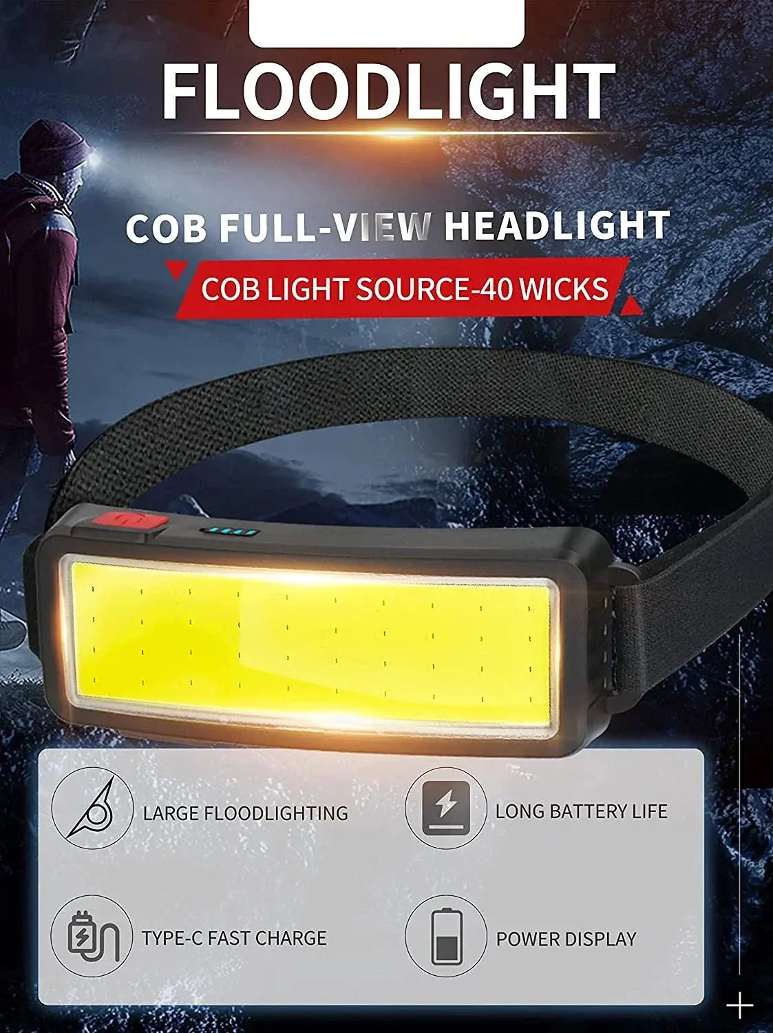 Powerful COB LED Headlamp Type-c Rechargeable Head Flashlight Built-in Battery Outdoor Fishing Camping Lantern Waterproof Torch Best Products Online