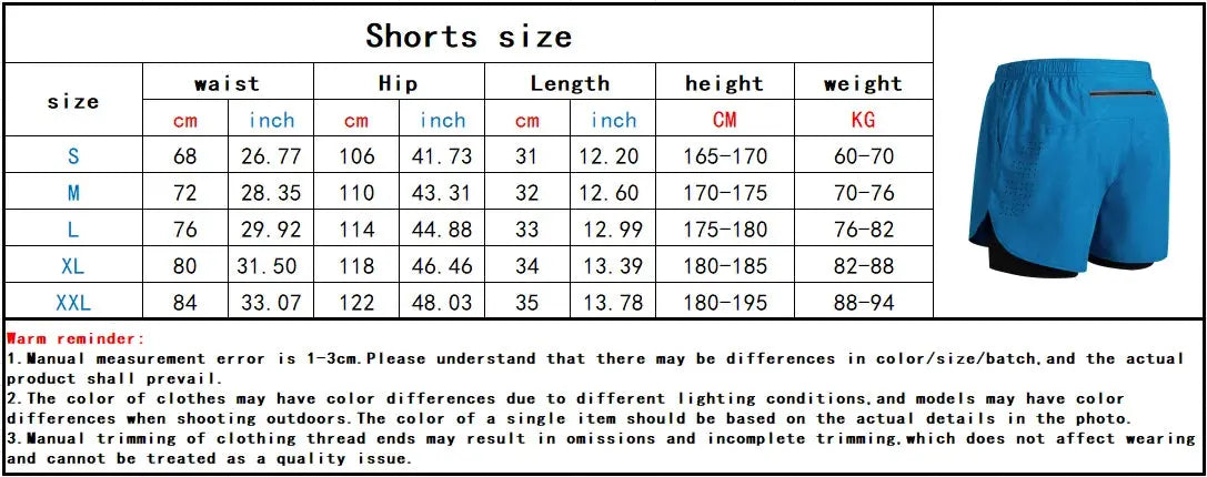 Men's Running Shorts Quick-drying Fitness Black Double Layer Shorts Men New Sport Workout Training Bodybuilding Short Pants Best Products Online