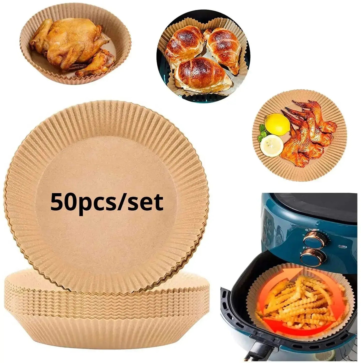 50pcs/set Disposable Air Fryer Paper Liner 20CM Oil-proof Water-proof Airfryer Disposable Cooking Paper Trays Baking Paper Best Products Online