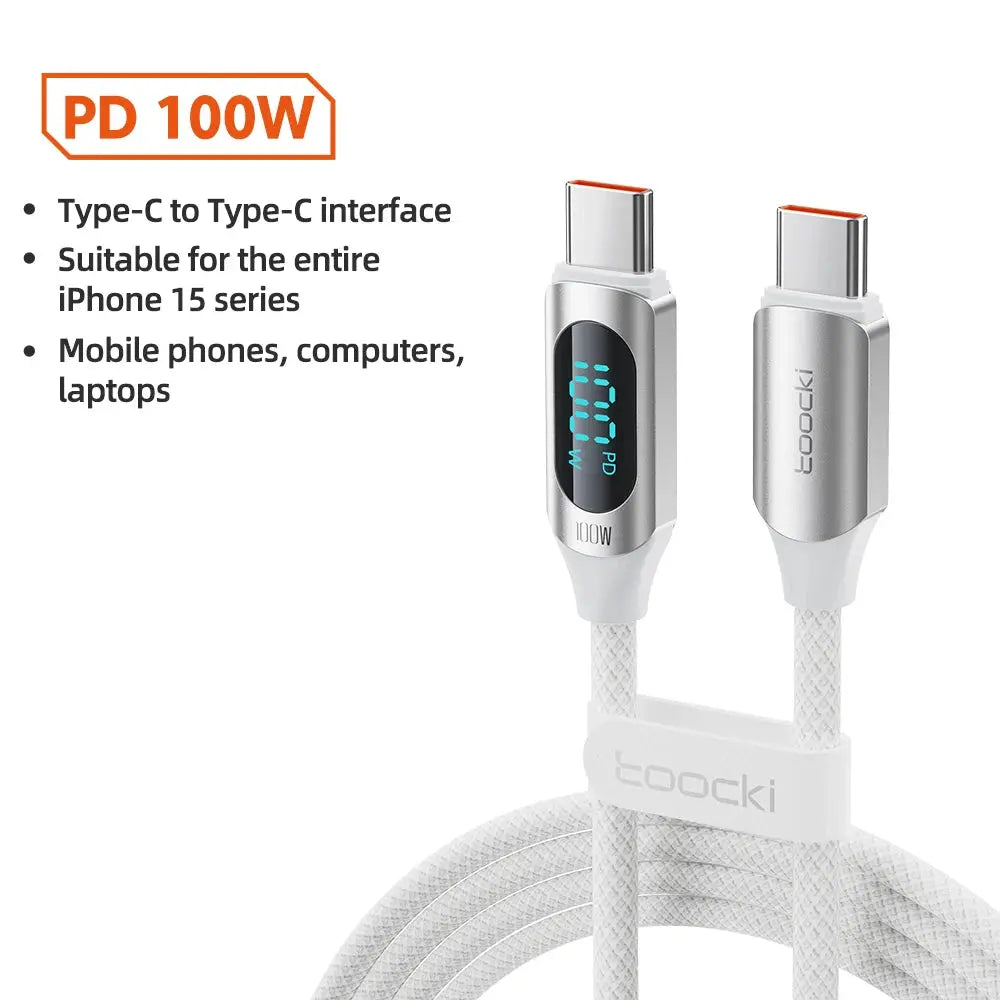 Toocki Type C to Type C Cable 100W PD Fast Charging Charger USB C to USB C Display Cable For Xiaomi POCO F3 Realme Macbook iPad Best Products Online