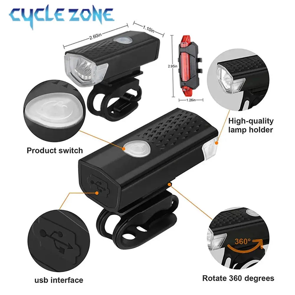 Bike Light Set Bicycle Headlight Taillight USB Rechargeable MTB Bike Front Rear Lamp Set Cycling Flashlight Bicycle Accessories Best Products Online