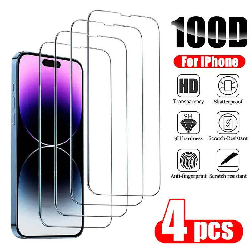 4PCS Full Cover Tempered Glass For iPhone 11 12 13 14 15 Pro Max Screen Protector For iPhone 11 12 13 14 15 Plus Glass Film Best Products Online