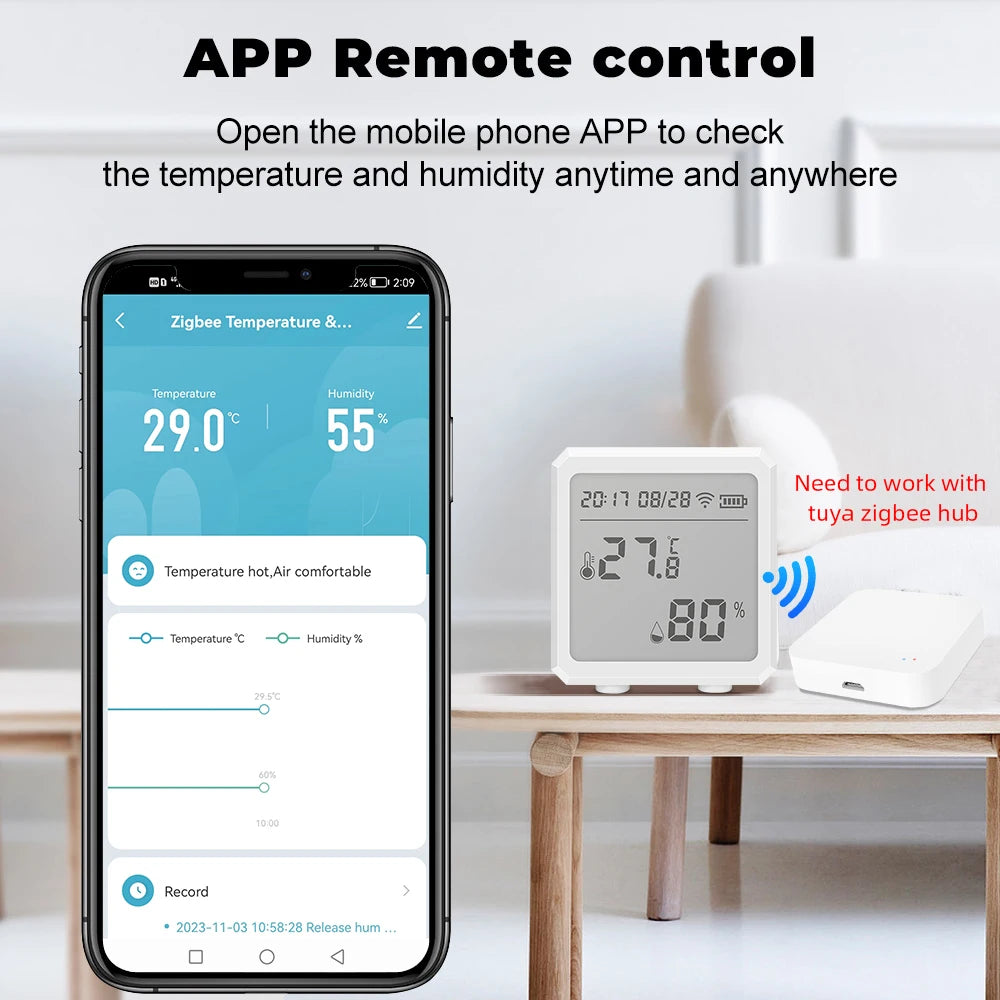 Zigbee Temperature Humidity Sensor with Tuya APP LCD Screen Digital