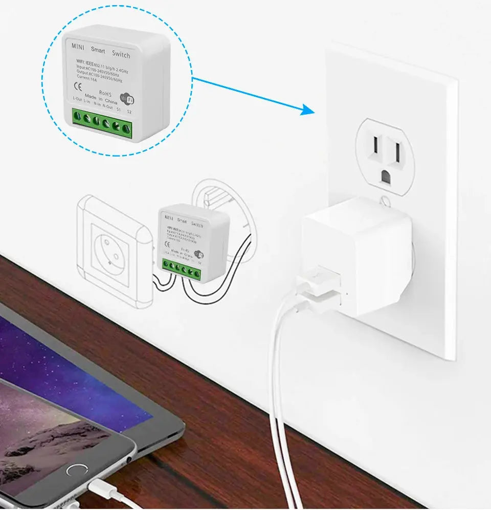 16A WiFi Smart Switch DIY Wireless Tuya Smart Home Alexa Yandex Alice Mini Interruptor Two Way Voice Control Smart Life Best Products Online