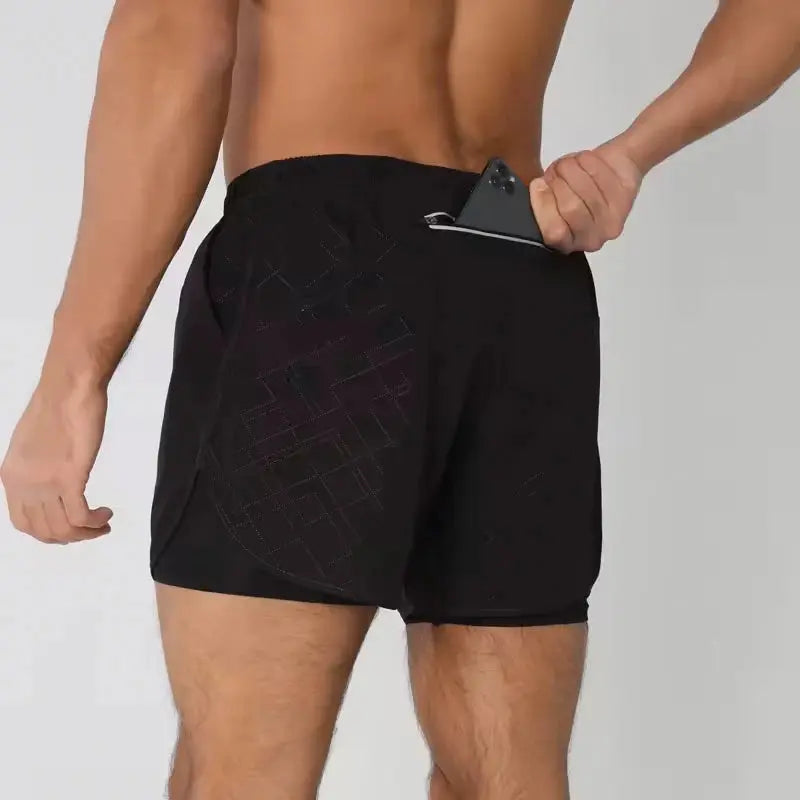 Men's Running Shorts Quick-drying Fitness Black Double Layer Shorts Men New Sport Workout Training Bodybuilding Short Pants Best Products Online