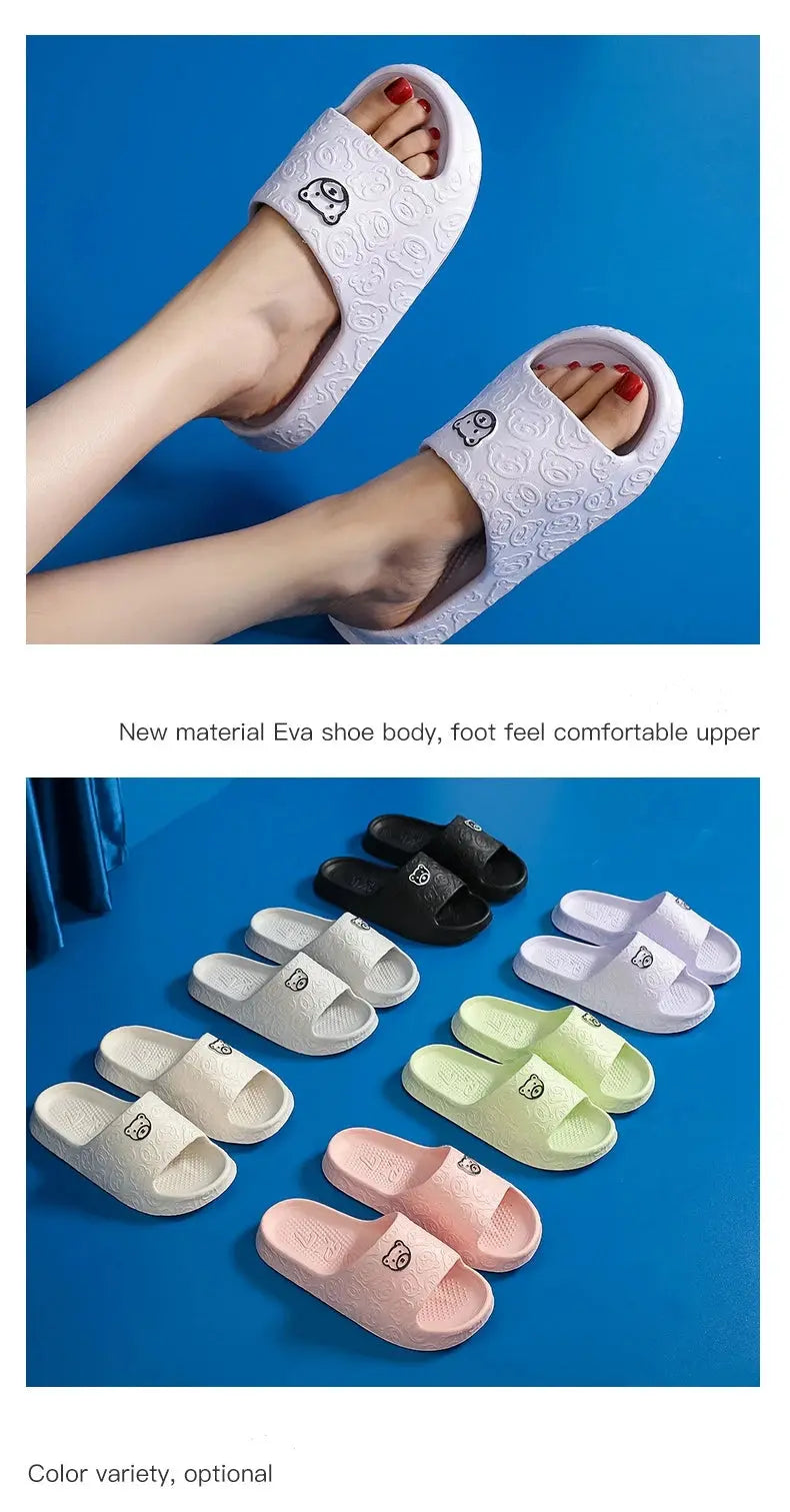 Fashion Women's Slippers Indoor Soft Sole Cartoon Bear Print Slides Bathroom EVA Indoor Men Summer Outdoor Cool Shoes Couple Best Products Online