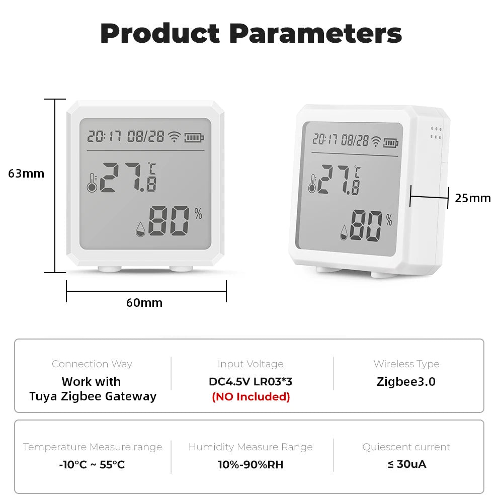 Zigbee Temperature Humidity Sensor with Tuya APP LCD Screen Digital
