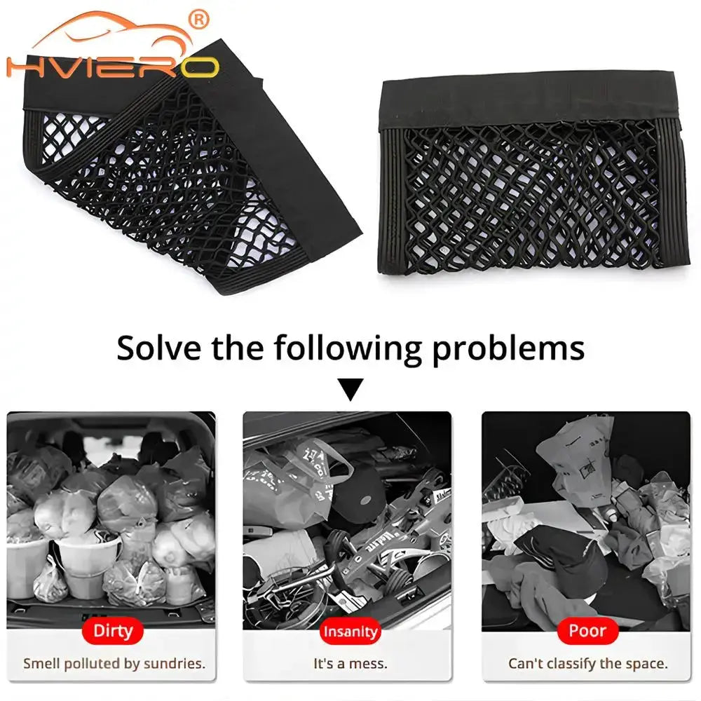 Car Back Rear Trunk Organizer Net Mesh Seat Elastic String Magic Sticker Universal Storage Bag Pocket Auto Accessories Put Paper Best Products Online
