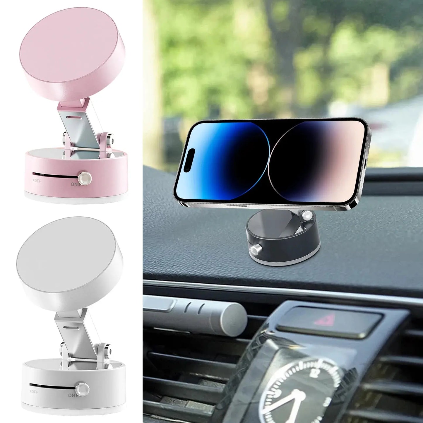 Vacuum Suction Cup Magnetic Car Phone Holder Double-Sided Foldable Magnetic Auto Phone Bracket For Car Interior Accessories Best Products Online