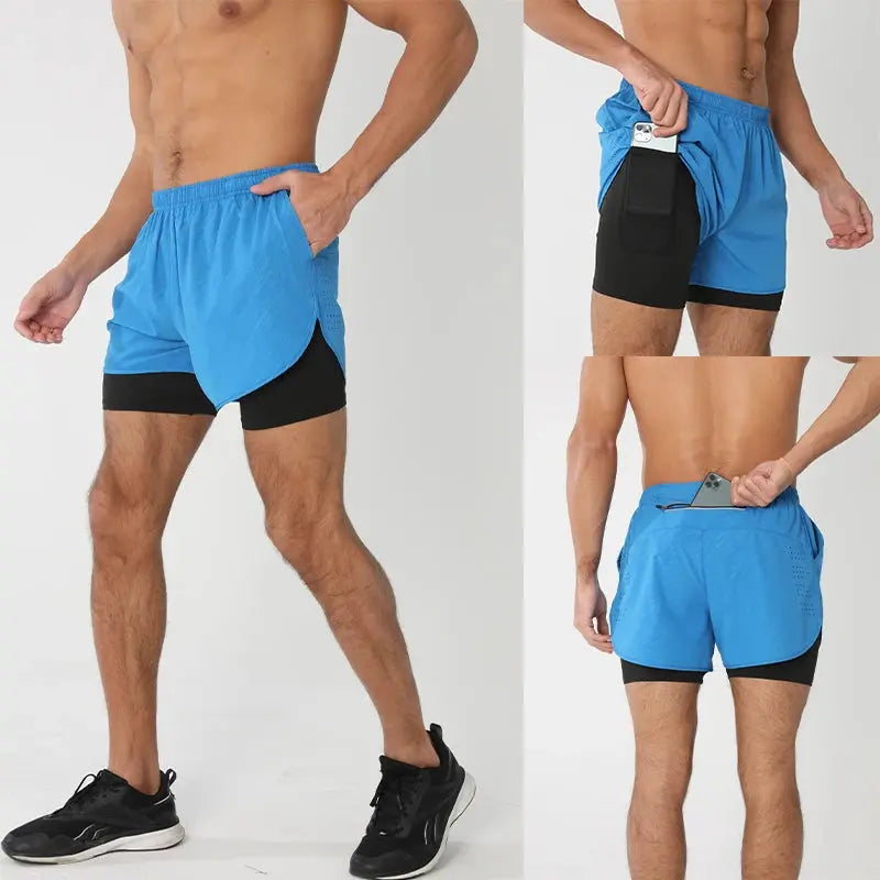 Men's Running Shorts Quick-drying Fitness Black Double Layer Shorts Men New Sport Workout Training Bodybuilding Short Pants Best Products Online