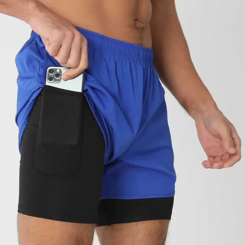 Men's Running Shorts Quick-drying Fitness Black Double Layer Shorts Men New Sport Workout Training Bodybuilding Short Pants Best Products Online