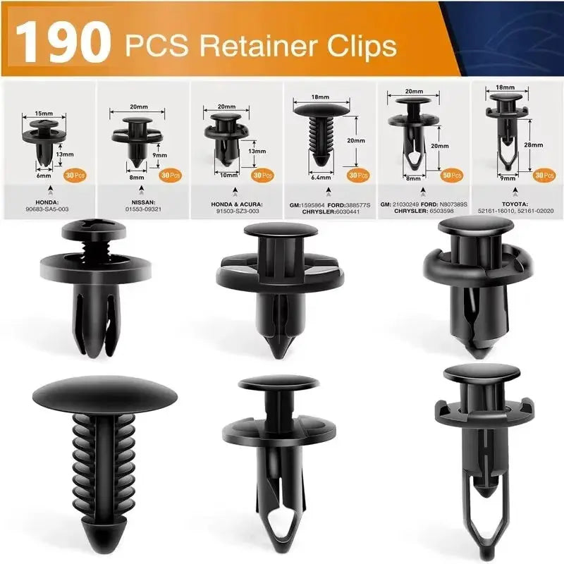 190 Pcs Auto Plastic Buckle Bumper Clips Fixing Nail Kit 6 Styles Plastic Retainer Fasteners Clip Car Body Push Rivets Parts Best Products Online