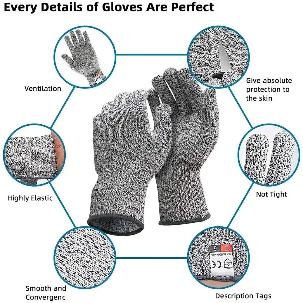 Grade 5 Cut-Resistant Kitchen Gloves – HPPE Protective Gloves for Glass Cutting, Scratch Resistance & Safety (Ideal for Gardener Best Products Online