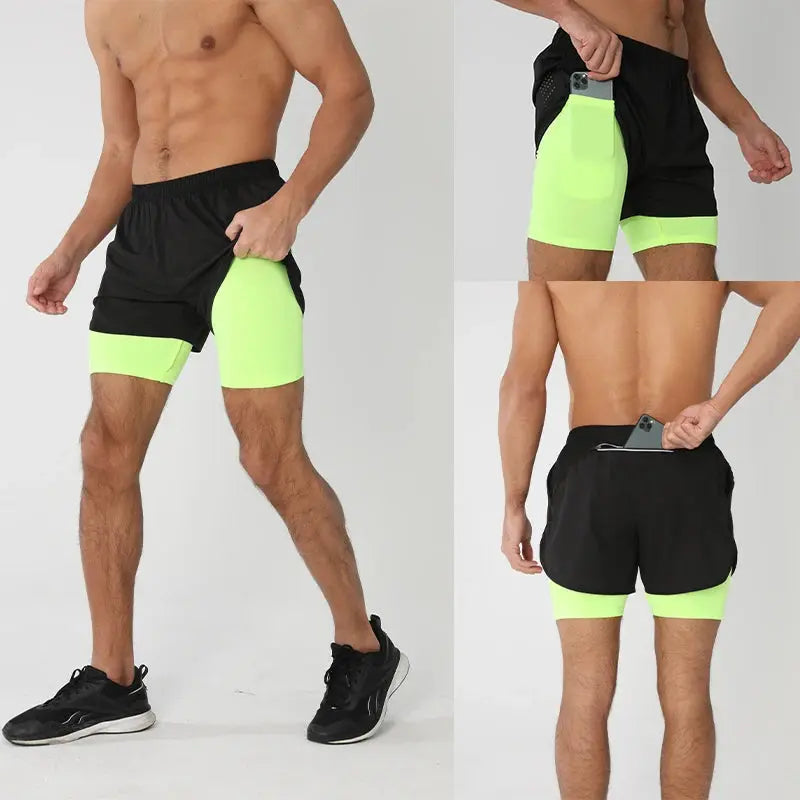 Men's Running Shorts Quick-drying Fitness Black Double Layer Shorts Men New Sport Workout Training Bodybuilding Short Pants Best Products Online
