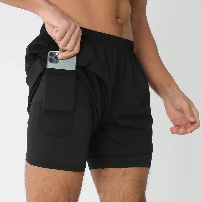 Men's Running Shorts Quick-drying Fitness Black Double Layer Shorts Men New Sport Workout Training Bodybuilding Short Pants Best Products Online
