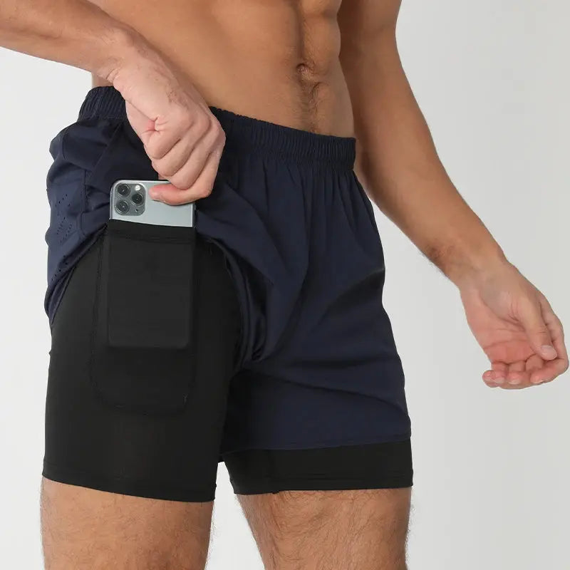Men's Running Shorts Quick-drying Fitness Black Double Layer Shorts Men New Sport Workout Training Bodybuilding Short Pants Best Products Online