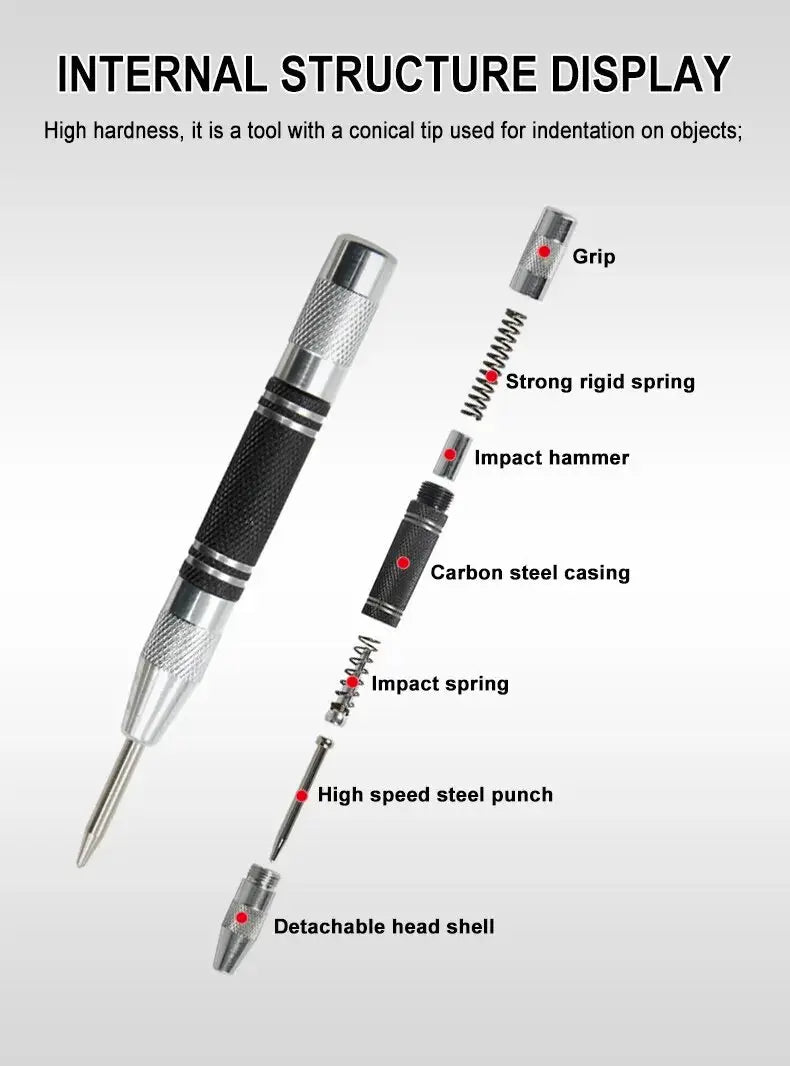 2pc Spring Type Automatic Center Punch Locator Glass Striker Window Breaker Punch Centering Punch Punch Tool Best Products Online