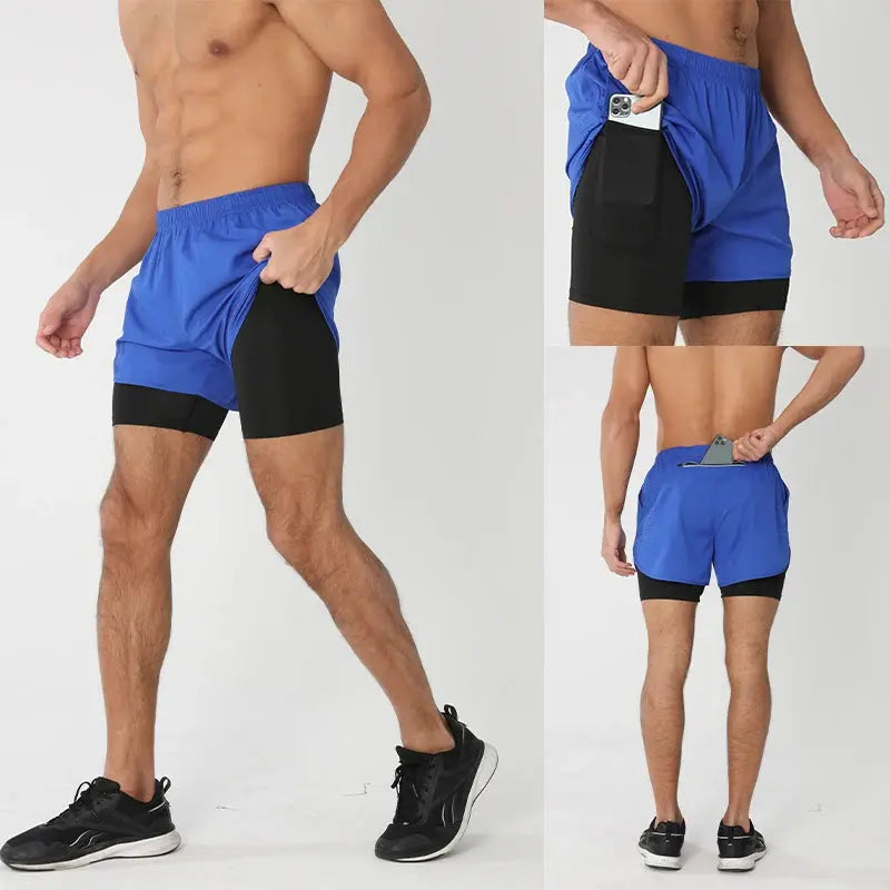 Men's Running Shorts Quick-drying Fitness Black Double Layer Shorts Men New Sport Workout Training Bodybuilding Short Pants Best Products Online