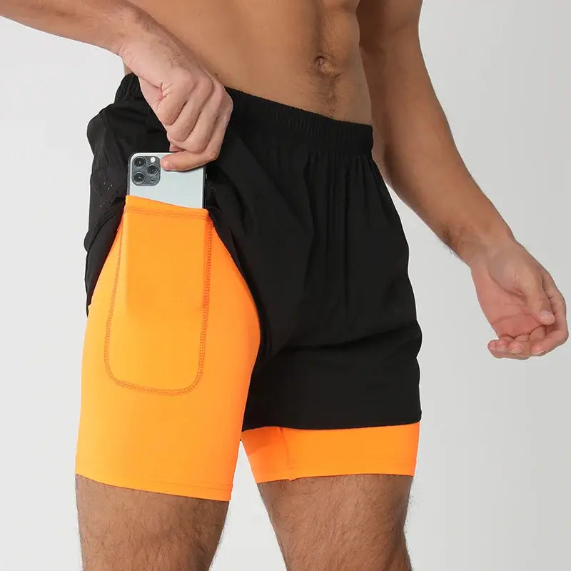 Men's Running Shorts Quick-drying Fitness Black Double Layer Shorts Men New Sport Workout Training Bodybuilding Short Pants Best Products Online