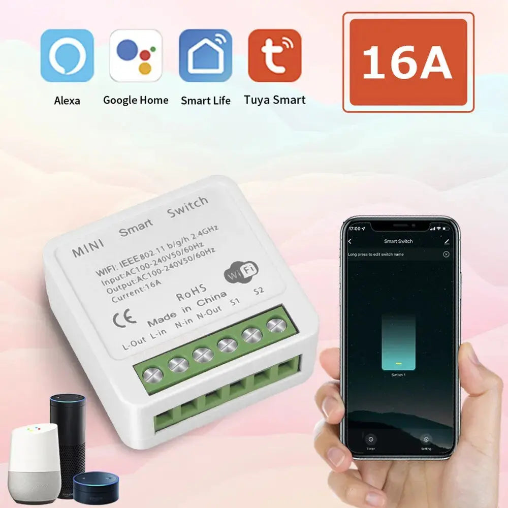 16A WiFi Smart Switch DIY Wireless Tuya Smart Home Alexa Yandex Alice Mini Interruptor Two Way Voice Control Smart Life Best Products Online