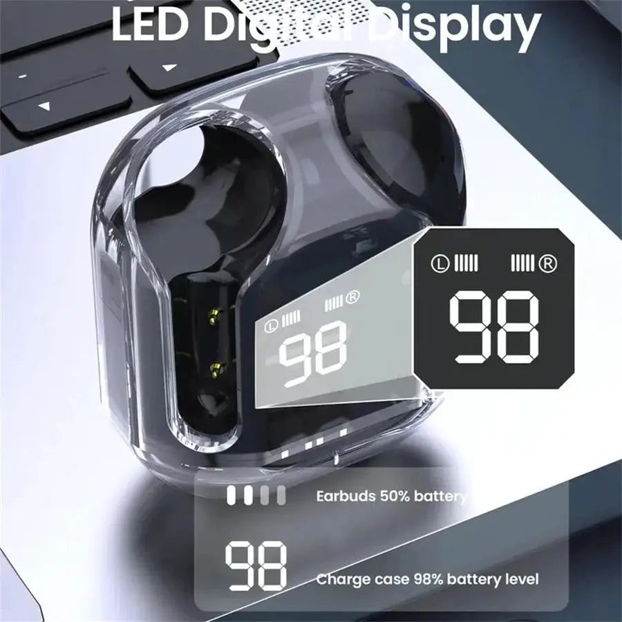 Original T2 Wireless Bluetooth Earphone Transparent HIFI Headphones LED Power Digital Display Stereo Sound Earphones for Phone Best Products Online