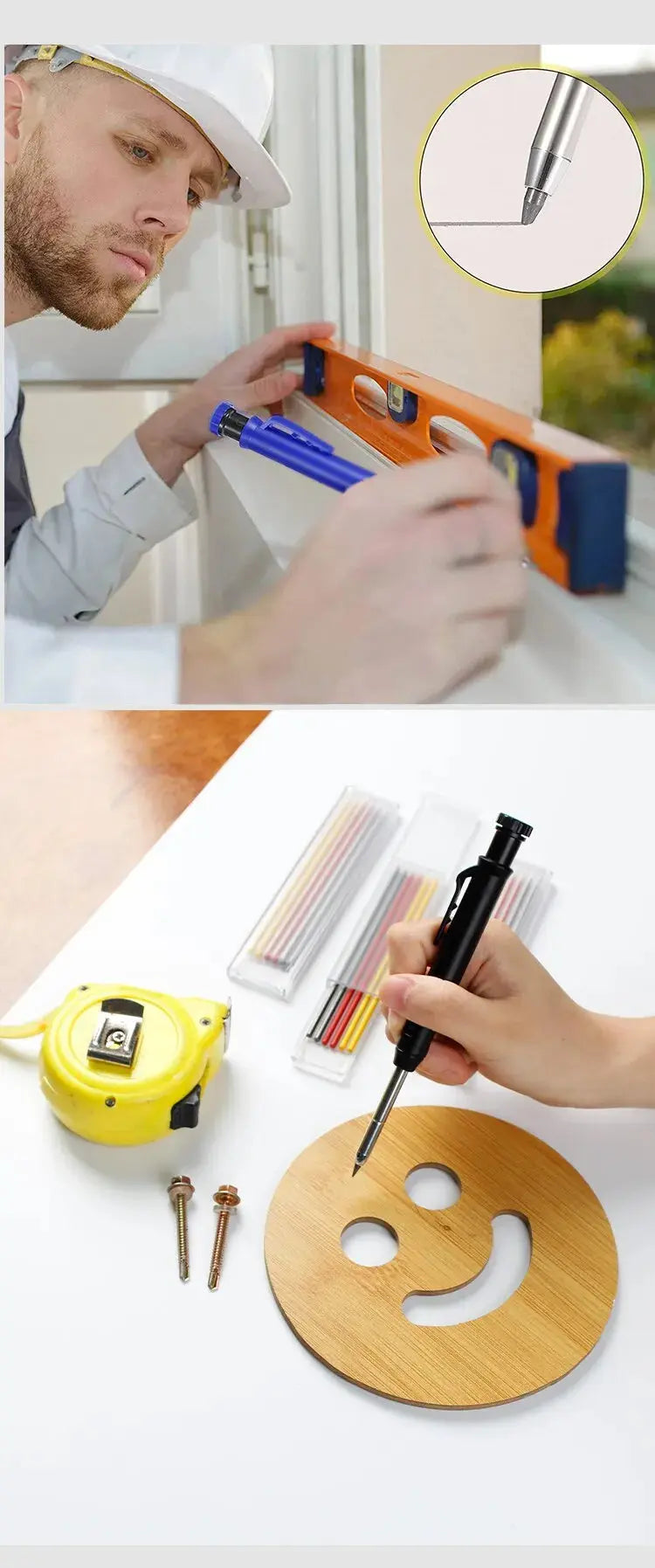 Solid Carpenter Pencil Set Woodworking Tools Mechanical Pencil 5 Colors Refill Construction Job Tools Carpentry Marking Scriber Best Products Online