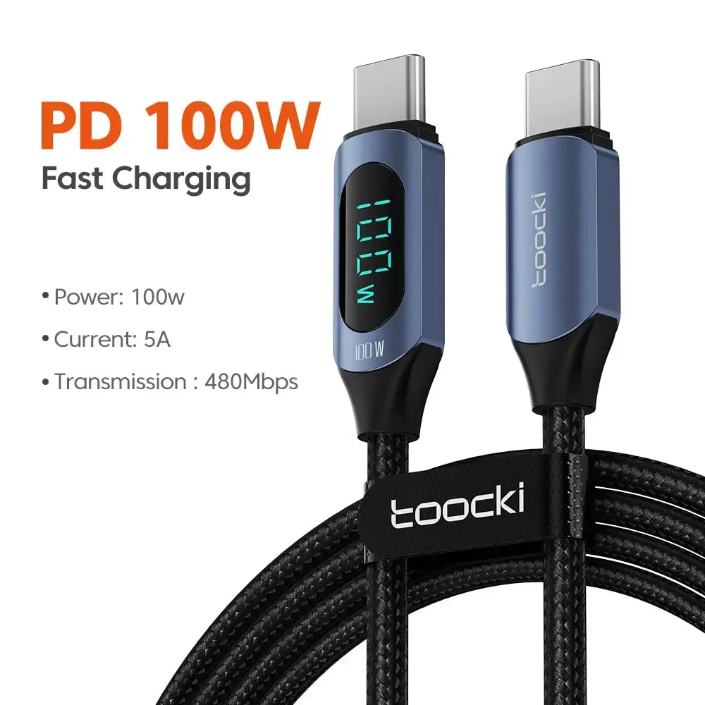 Toocki Type C to Type C Cable 100W PD Fast Charging Charger USB C to USB C Display Cable For Xiaomi POCO F3 Realme Macbook iPad Best Products Online