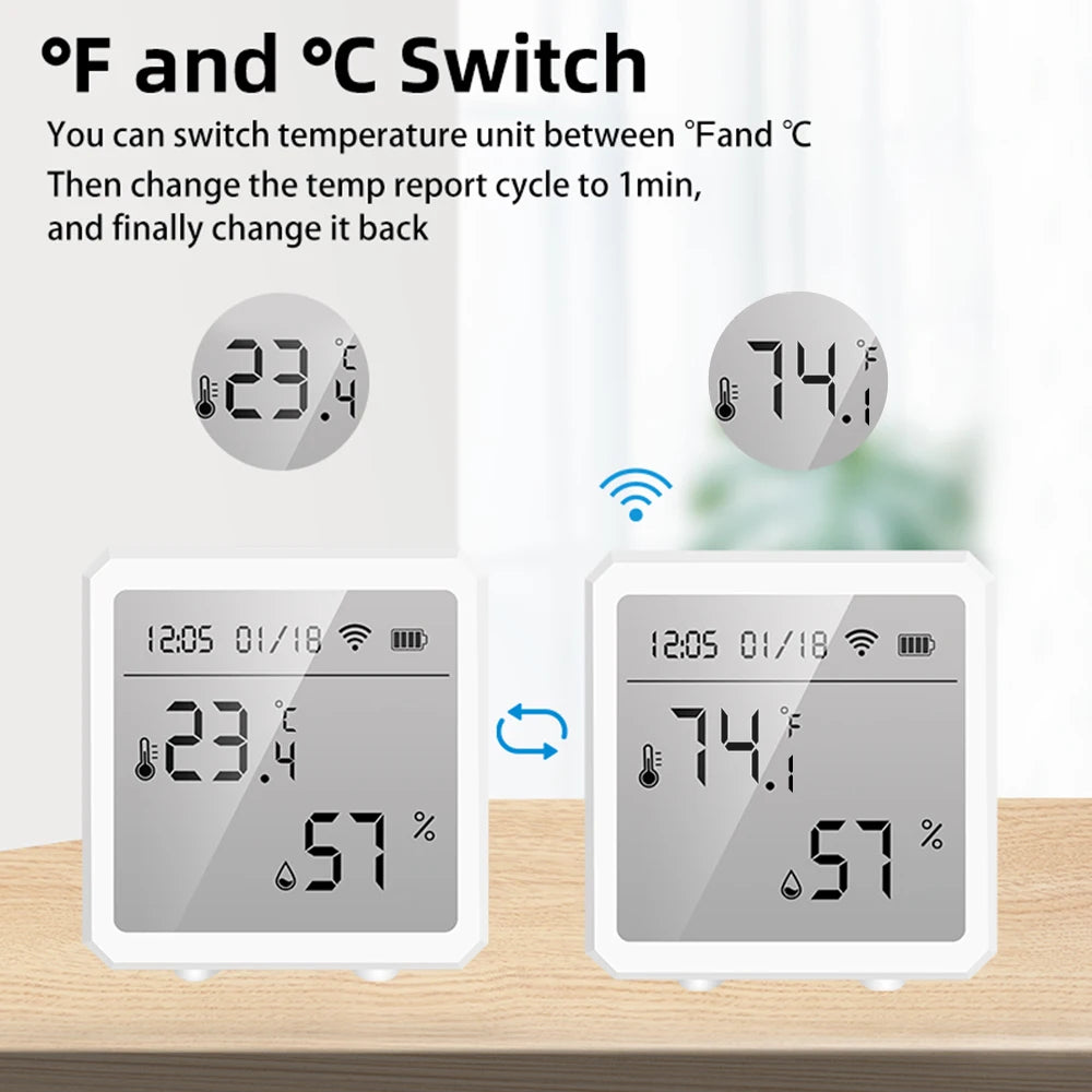 Zigbee Temperature Humidity Sensor with Tuya APP LCD Screen Digital
