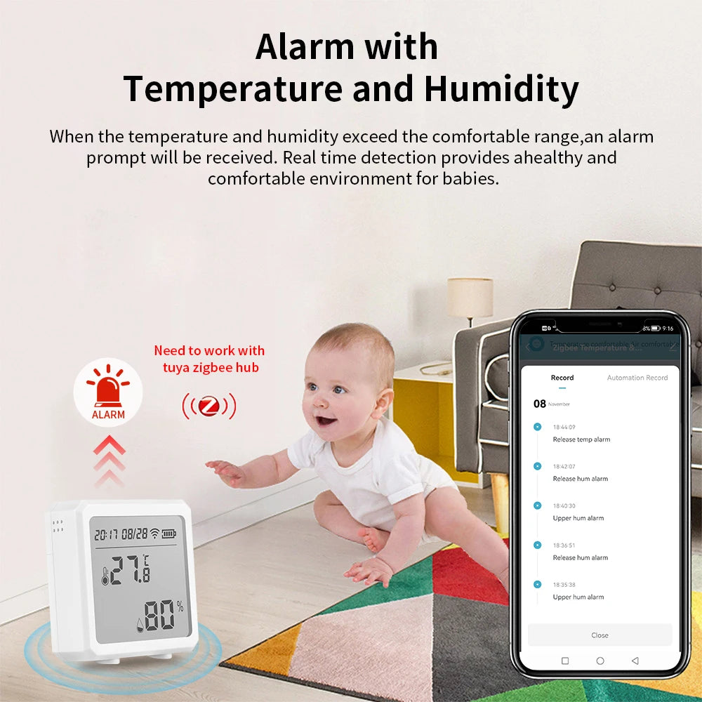 Zigbee Temperature Humidity Sensor with Tuya APP LCD Screen Digital