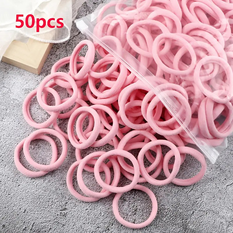 50pcs/Set Essential Solid Color Elastic Hair Bands - 4cm Wide Simple Hair Ties for Women, Ponytail Holders, Hair Ropes, and Styling Accessories - Soft, Durable, and Easy to Use Best Products Online