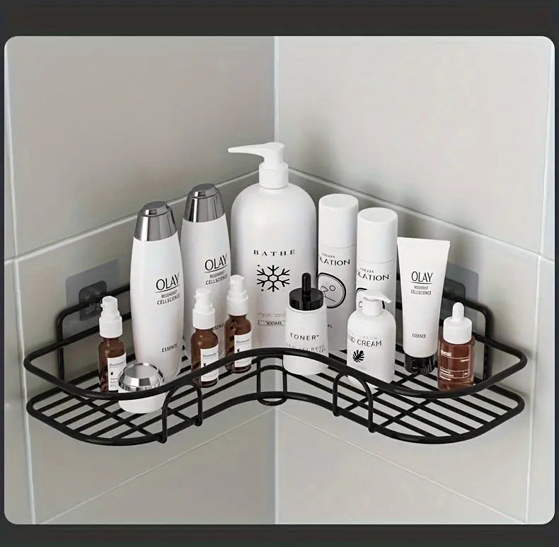 1pc Punch-Free Corner Shelf, Bathroom Rack, Wall-Mounted Storage For Toilet, Bathroom Shampoo Lotion Cosmetic Storage Rack, Bathroom Accessories Best Products Online