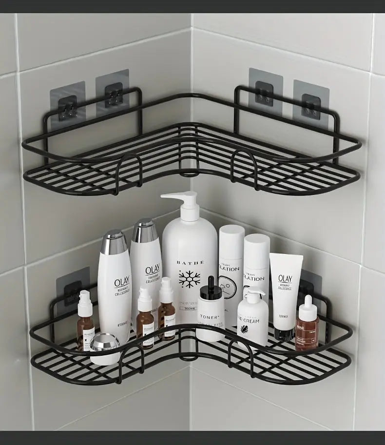 1pc Punch-Free Corner Shelf, Bathroom Rack, Wall-Mounted Storage For Toilet, Bathroom Shampoo Lotion Cosmetic Storage Rack, Bathroom Accessories Best Products Online