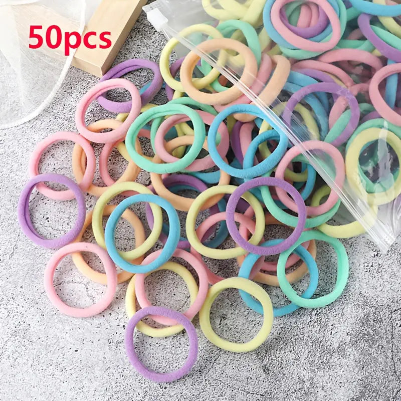 50pcs/Set Essential Solid Color Elastic Hair Bands - 4cm Wide Simple Hair Ties for Women, Ponytail Holders, Hair Ropes, and Styling Accessories - Soft, Durable, and Easy to Use Best Products Online