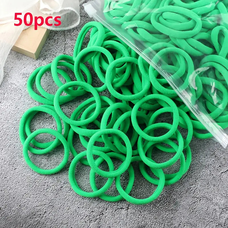 50pcs/Set Essential Solid Color Elastic Hair Bands - 4cm Wide Simple Hair Ties for Women, Ponytail Holders, Hair Ropes, and Styling Accessories - Soft, Durable, and Easy to Use Best Products Online