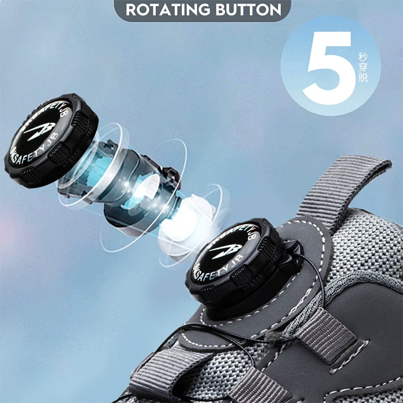 Hot Rotary Buckle Work Safety Shoes For Men Air Soft Sole Lightweight Protective Work Sneakers Men Breathable Safety Footwear