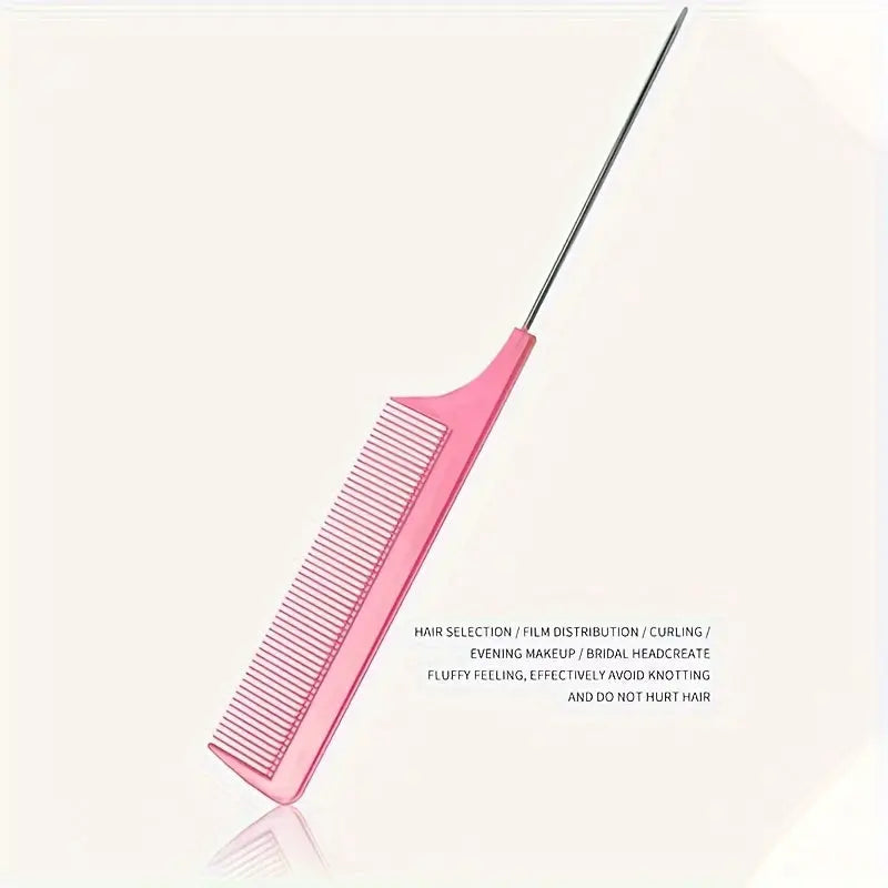Barber Salon Fine Tooth Rat Tail Teasing Comb With Stainless Steel Pin Metal Hair Pick Detangling Comb Profession Tool Practical Convenient For Women Men Hair Styling Best Products Online
